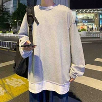 mens long sleeves spring autumn round collar loose false two t shirts mens leisure sports pullover korean version large size
