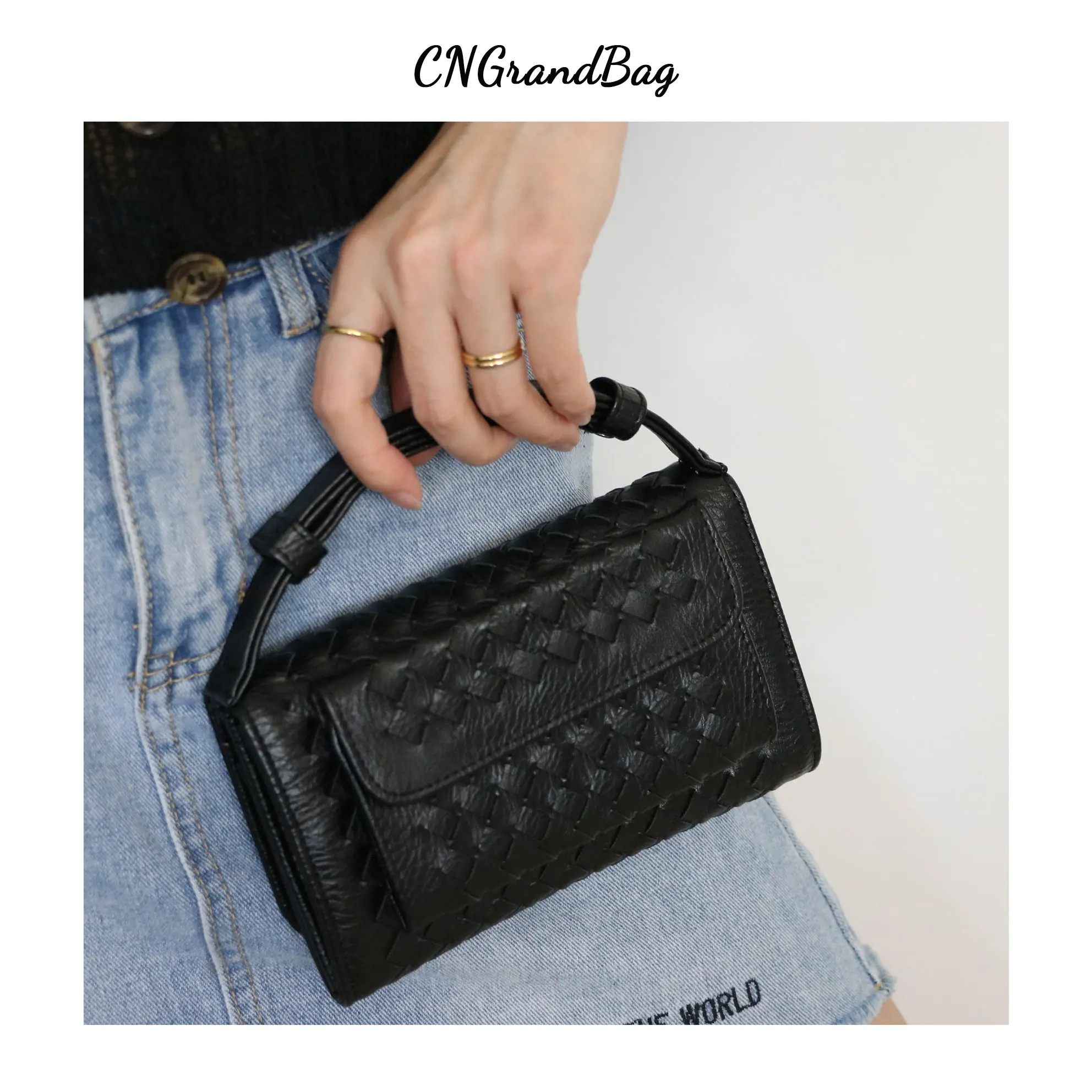 Fashion Women Wallet Purse PU Weave Bag Small Shoulder Ladies Phone Pouch Mini Chain Clutch for Iphone |