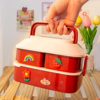 cartoon children lunch box cute student bento microwave lunch boxes food storage with independent box cutlery for kid camping