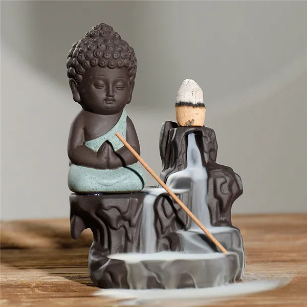 Buddha Burner Green Маленький монах курильница креативный домашний декор Маленький Будда ладан держатель обратного потока благовония горелки использовать в офис Teaho использования - Цвет: Buddha Burner Green