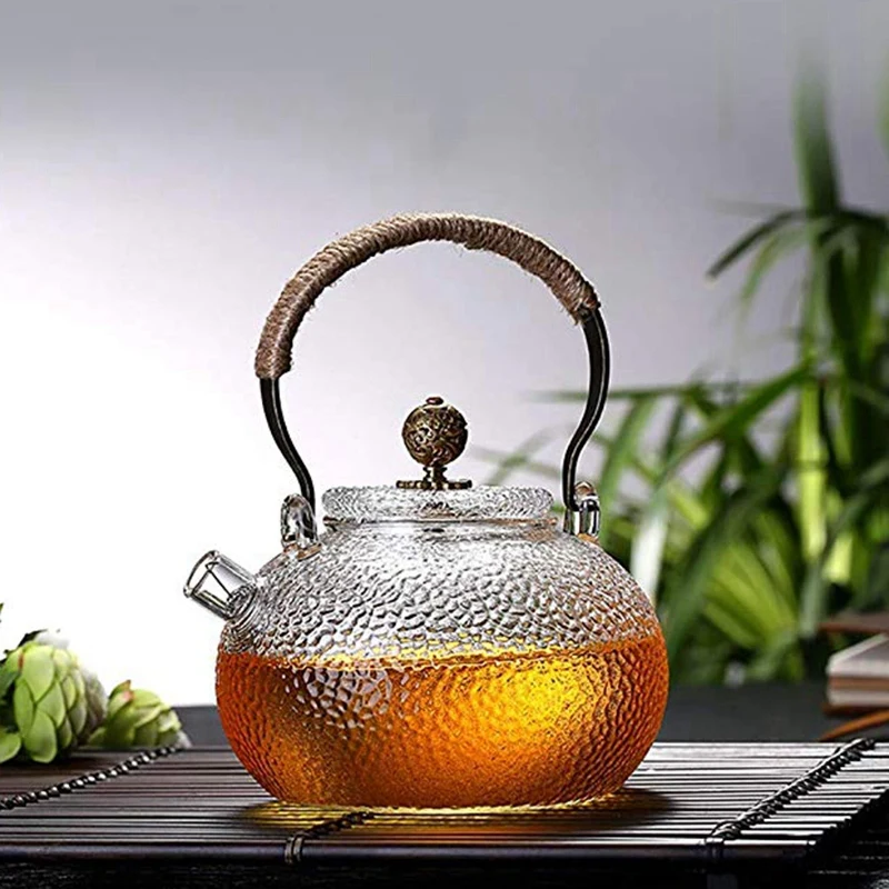 

700Ml Teapot Cold Kettle Hammer Heat-Resistant Glass Transparent Copper Handle Beam Pot Can Be Heated Kettle
