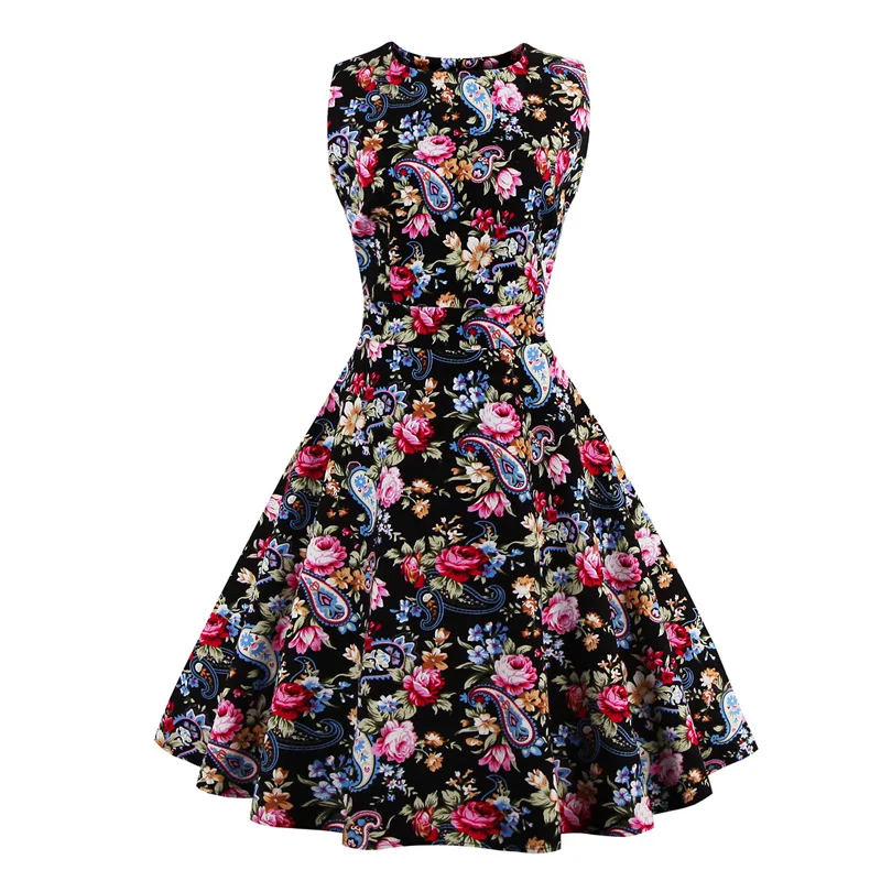 

Women Summer Dress 2019 New Floral Robe Femme Tunic Casual Elegant Vintage Rockabilly Midi Dresses Vestidos Plus Size 4XL