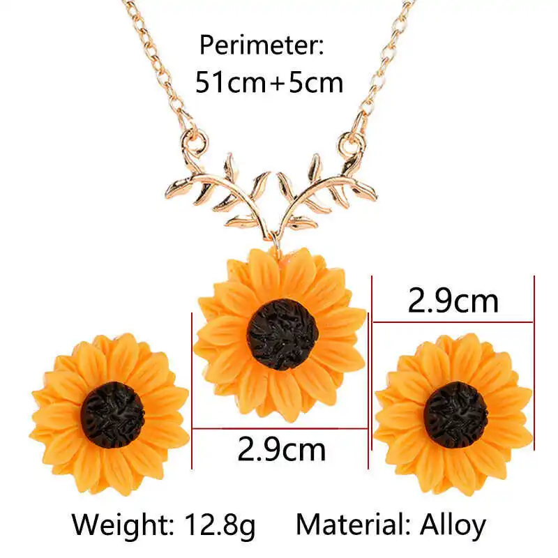

Pendant Chain Sets Fashion Necklace Earrings Jewelry Women Sunflower