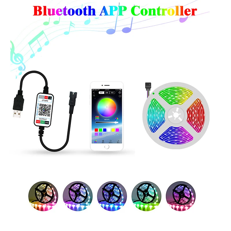 

WS2812b Bluetooth LED Strip Symphony Lights Mobile APP Music Rhythm DC5V Bedroom TV Back Light RGB Lamp 1-5m Pixel Light Bar