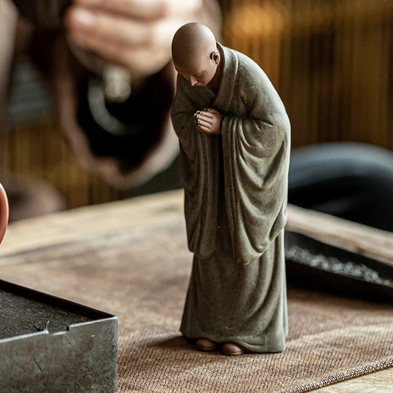 

Purple-grit Buddhist Monk Wishing Statues Ornaments Home Decoration Gift Figurines Office Tabletop Handcrafts Tea Pet Decoration