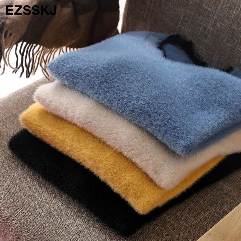 Женский толстый меховой свитер-пуловер с v-образным вырезом кружевной Свитер