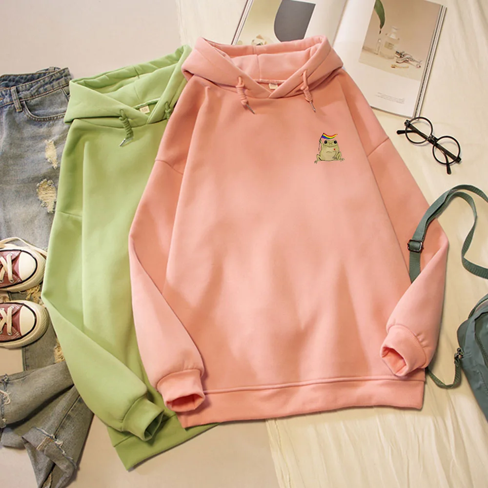 Funny Frog Sweatshirts Oversized Harajuku Women Casual Pullover Hoodie Long Sleeve Sweetshirt for Girls Kawaii Clothes Sudadera