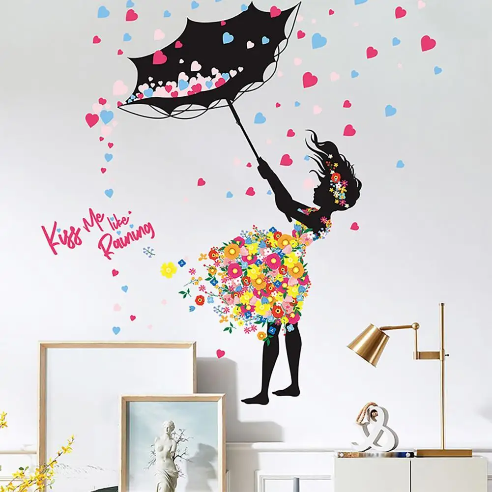 

40%HOTWall Sticker Self-adhesive Easy to Apply PVC Fairy Girl Flower DIY Wall Decorative Sticker for Living Room