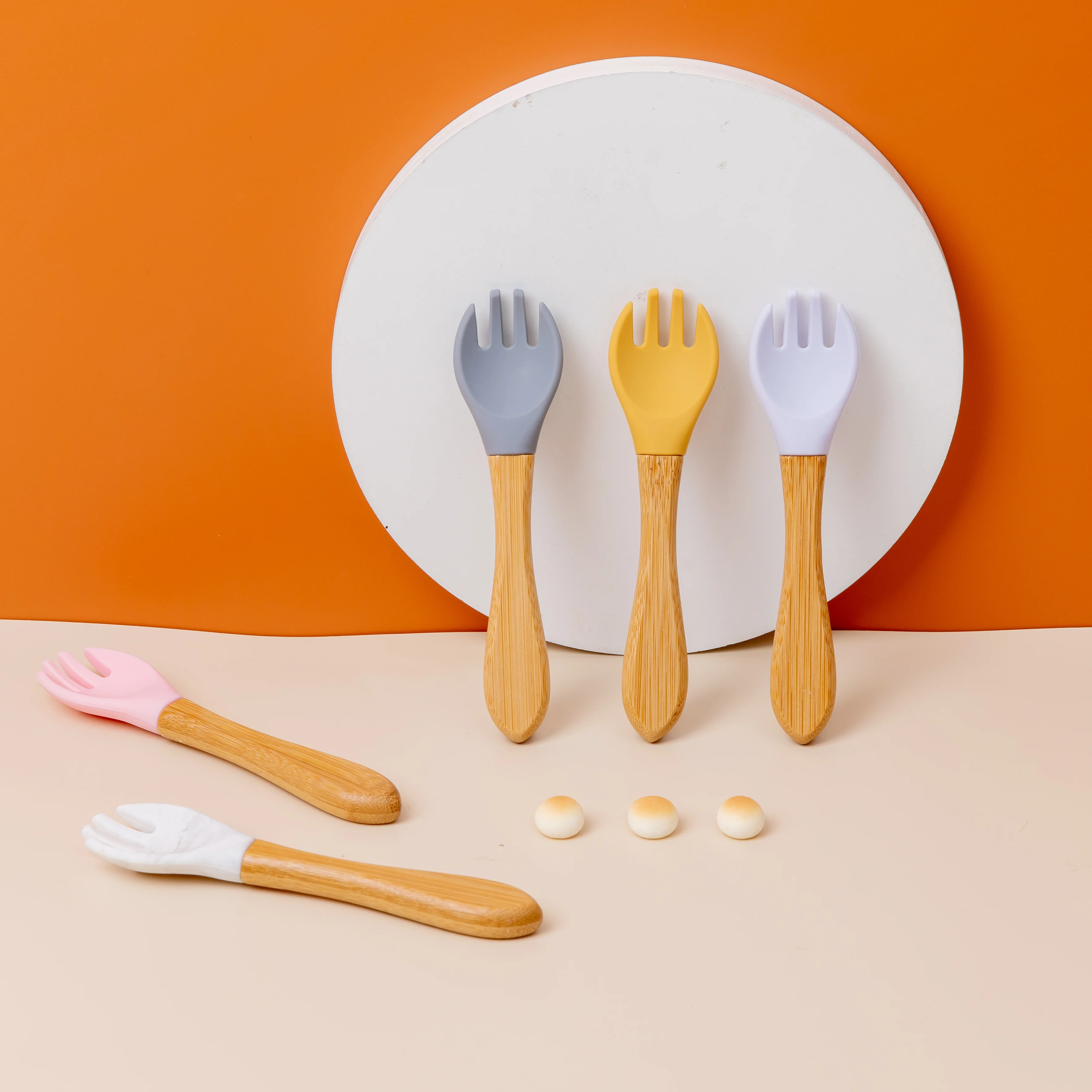100% пищевая вилка из бамбука для детей силиконовая деревянная ложка кормления