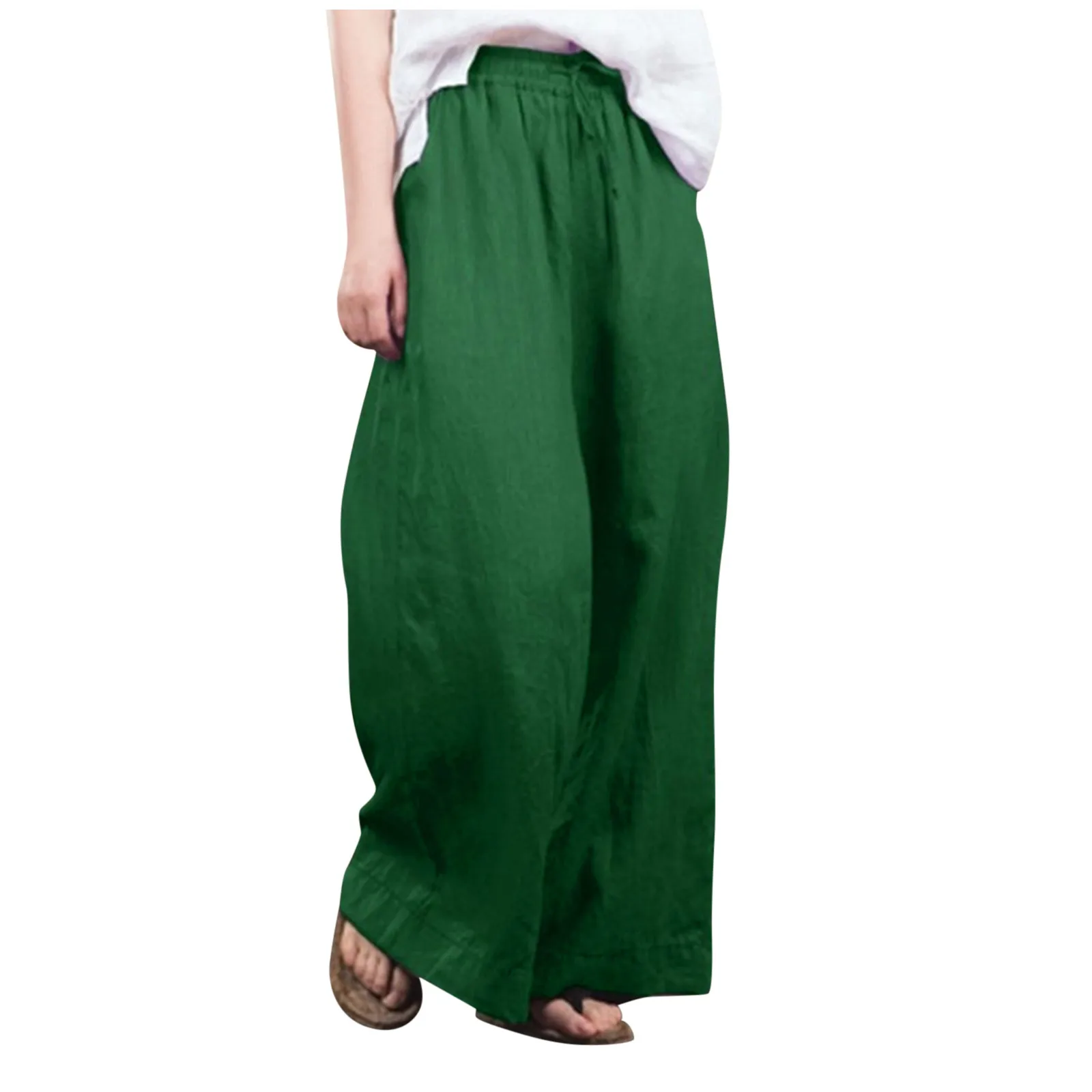 

Брюки Женские однотонные с широкими штанинами, Свободные повседневные до щиколотки, с эластичным поясом и карманами, 4 цвета, лето 2021