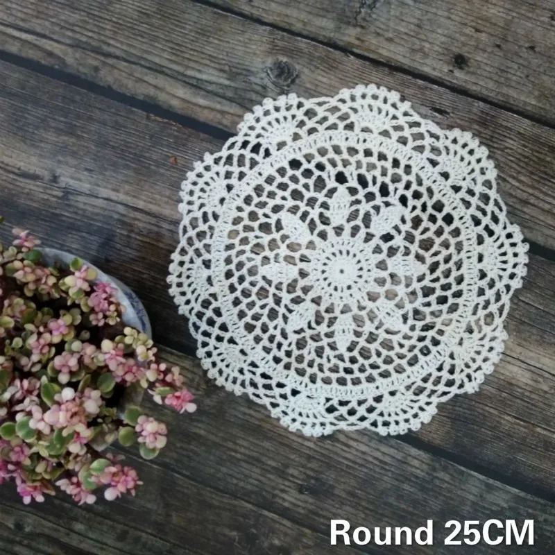 

25CM Round Retro Christmas Placemat Coasters Home Dinner Table Cup Mats Cushion Coffee Tea Towel For Kitchen Cotton Lace Doily
