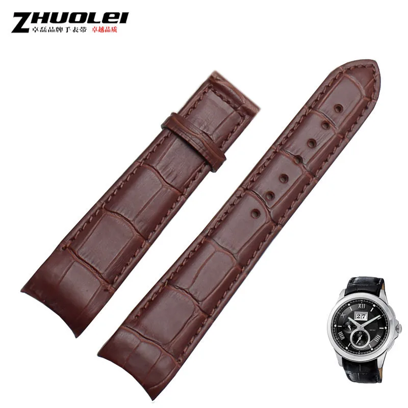brown no buckle Изогнутый конец мужские ремешки для часов для BL9002-37 05A BT0001-12E 01A Брендовые Часы из натуральной кожи с пряжкой бабочки 20 21 22 мм - Цвет ремешка: brown no buckle