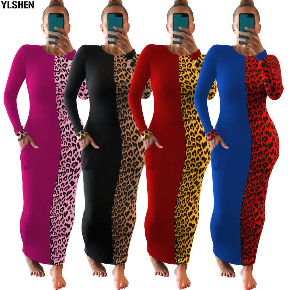 

African 2020 Autumn Winter Women Fashion Leopard Print Bodycon Long Maxi Dress Africa Party Dresses Vestidos Plus Size Clothing