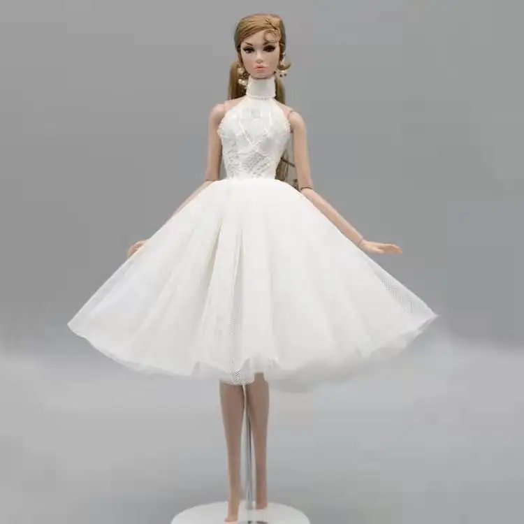 

Fashion White High Neck Ballet Dress for Barbie Doll Clothes Princess Party Gown Dancing Vestido 1/6 BJD Accessory Toys for Girl