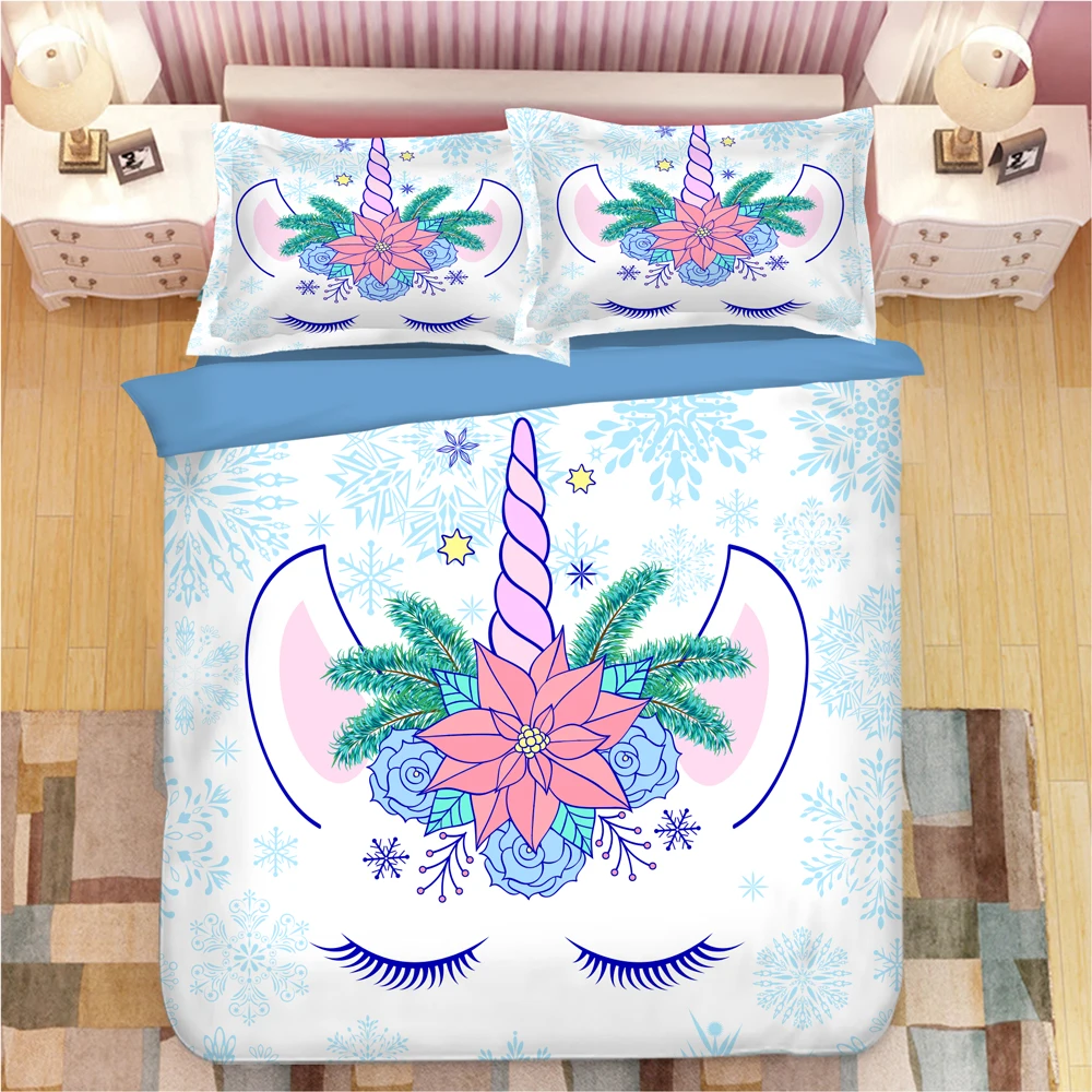 Комплект постельного белья с 3D изображением единорога пододеяльники наволочки