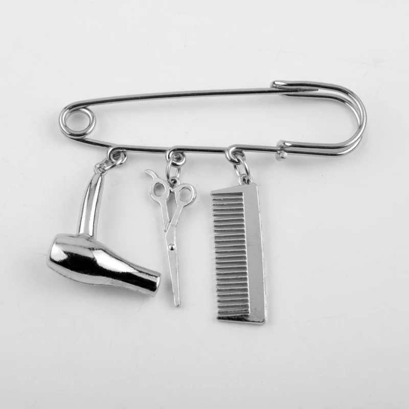 

New Fashion Hip Hop Bucket Pin Brooches Barber Shop Theme Comb Scissor Pendant Jewelry Jeans Clothes Badge Pins for Hairdresser