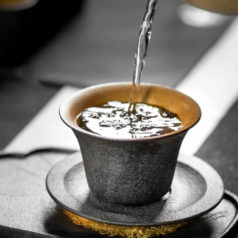 Винтажная керамическая керамика Gaiwan чайная чашка с деревянной крышкой и