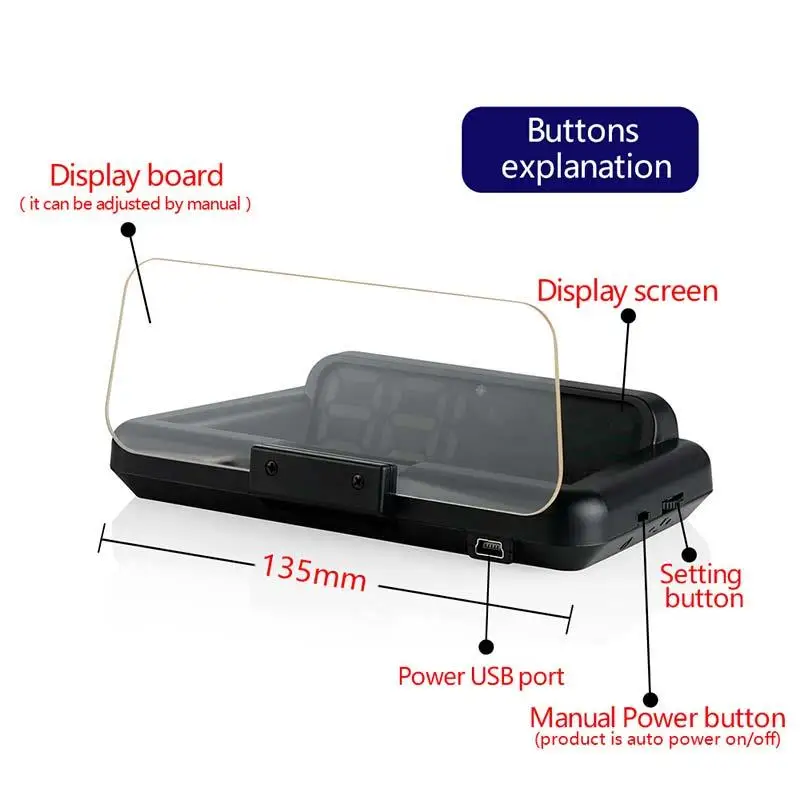 Автомобильный зеркальный проектор C500 OBD2 HUD с дисплеем цифровой скорости