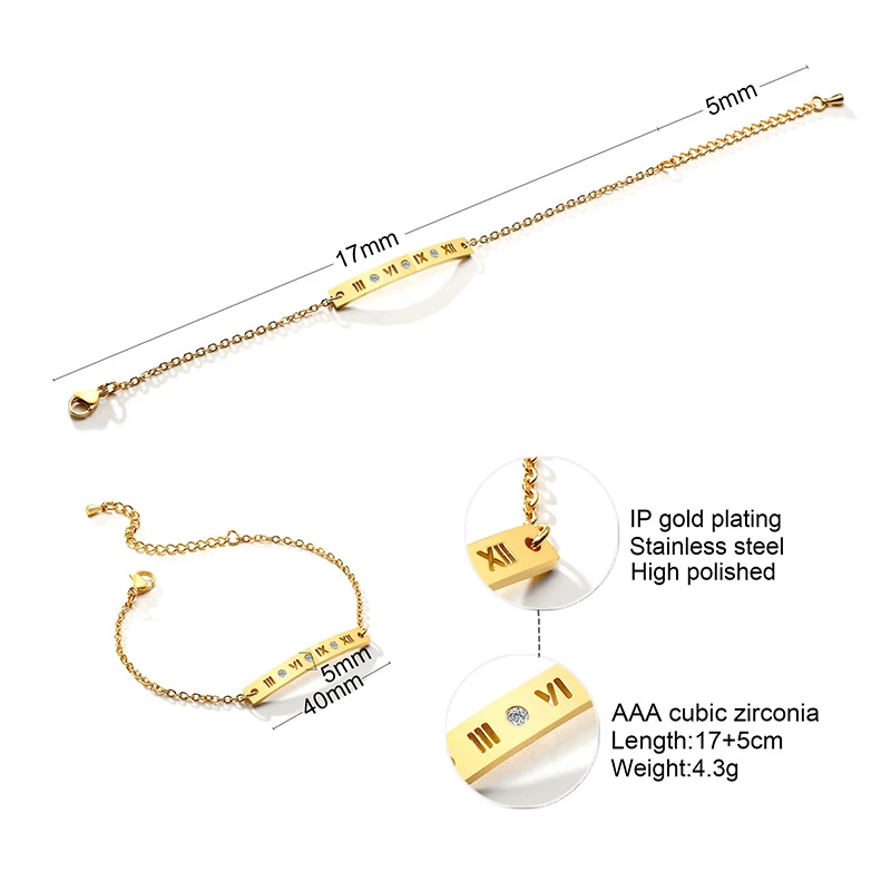 

Vnox Women Bracelet,Hollow Roman Numerals Bangle,Stainless Steel Metal with AAA CZ Stones Bar,Elegant Adjustable Party Jewelry