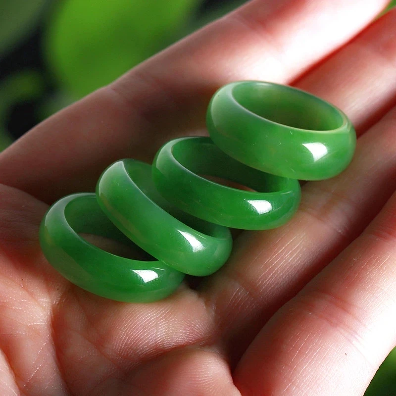 

Natural Green Hetian Jade Ring Chinese Jadeite Amulet Fashion Charm Jewelry Hand Carved Crafts Gifts For Women Men