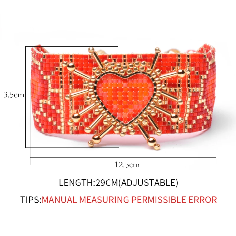 

Rttooas Turkey Boho Love Miyuki Bracelet Ladies Mexican Design Jewelry Handmade Heart Pulse Grass Friend Rhinestone Bracelet