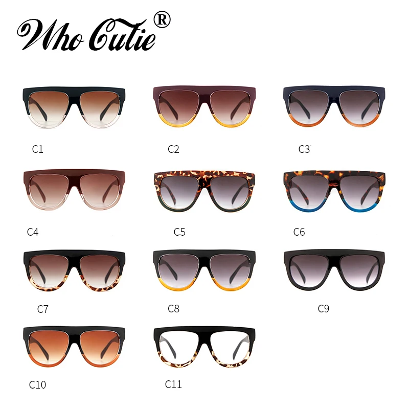 WHO CUTIE Fashion Women Sunglasses Brand Designer Flat Top Vintage Gradient Sun Glasses Female Rivet Big Frame Shades UV400 369B images - 6