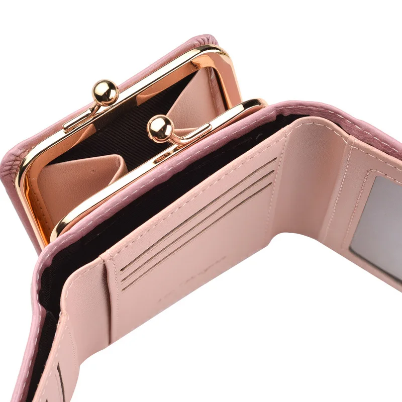 2019 женские кошельки в три сложения с карманом для монет розовые из искусственной