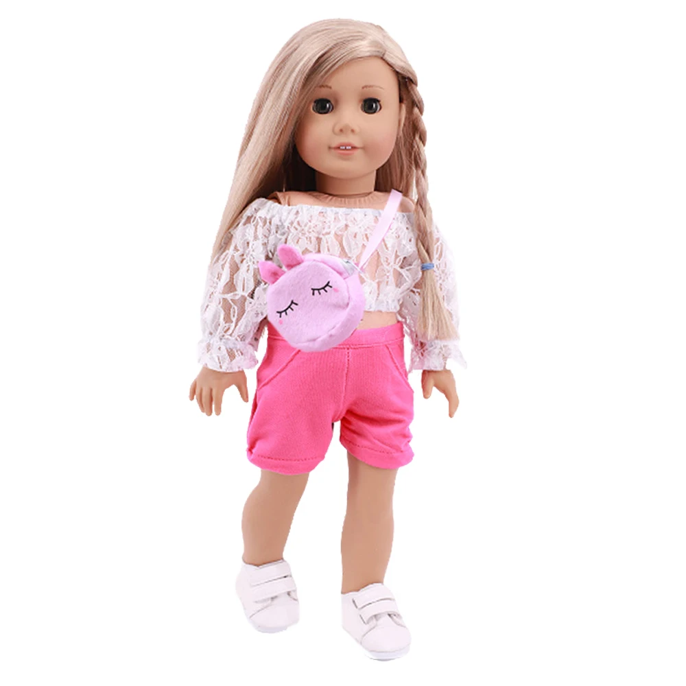 Doll Suit 2Pcs/Set T-Shirts With Shorts+Mini Cutepet Bag Fit 18Inch American Clothes 43cm Baby Accessories Girls Gift | Игрушки и хобби