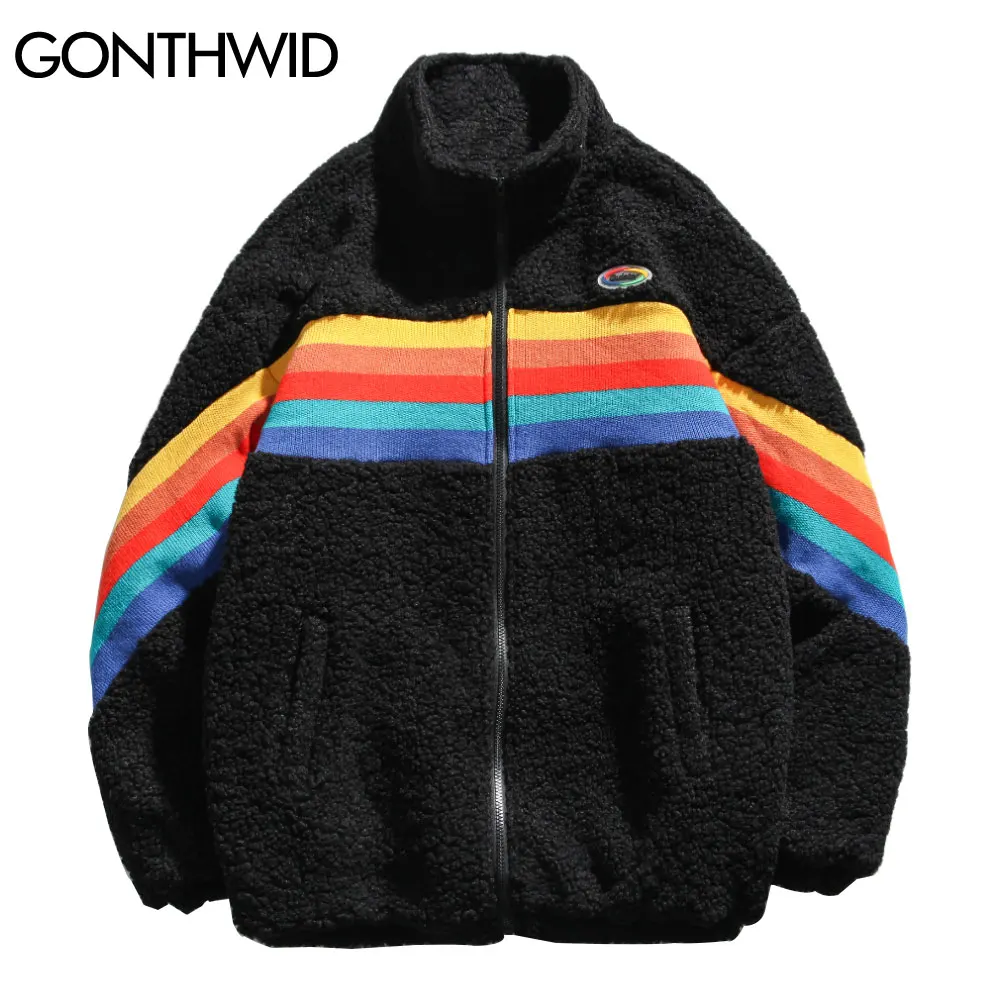 gonthwid fleece jaquetas cor arco iris de retalhos ziper acolchoado de algodao casacos