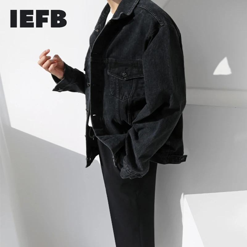 

IEFB Autumn New Men's Denim Jacket Men's Loose Korean Fashion Black Denim Coat Casual Work Jacket Men Big Size Loose Clothes