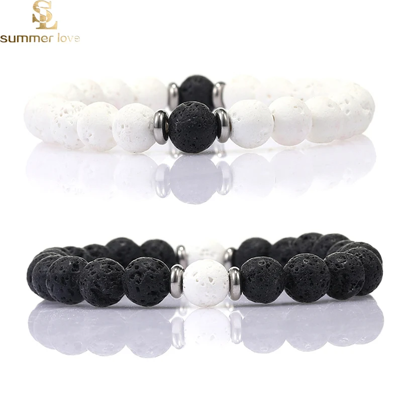 Хамса натуральный камень белый черный лавовый браслет модные лечебные