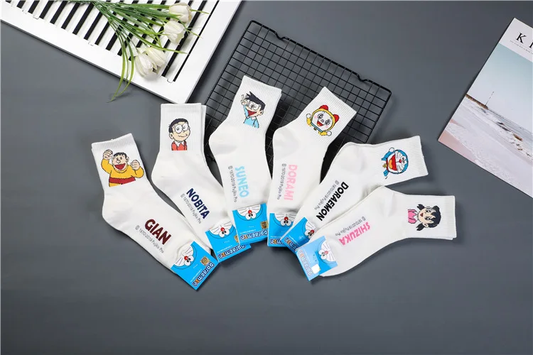 Anime Doraemon print socks Nobita Nobi Minamoto Shizuka Konta Takeshi Honekawa Suneo Dorami cute fun cartoon women cotton sock