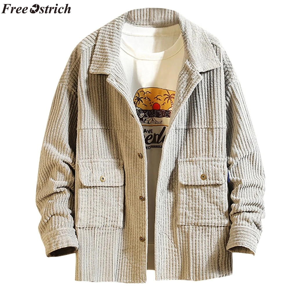 Бесплатная Страусиная мужская куртка 2019 Мужская короткая стильная Вельветовая