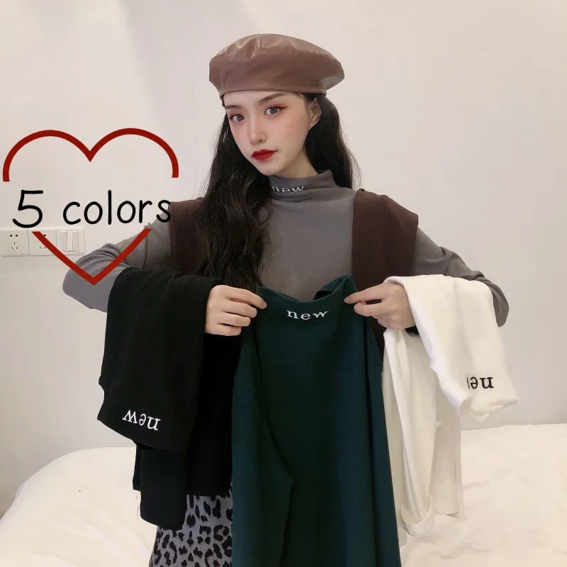 

Liva Girl Women's Tops High Collar Tshirt Slim Fall/Winter Undershirt All-Match Long Sleeve Camiseta Vetements Femmes