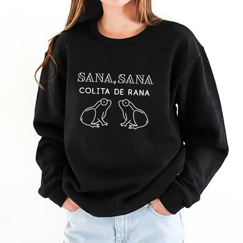 Sana Sana Rana 100%Cotton Printed Spanish Women's Sweatshirts Latina Inspired Casual O-Neck Long Sleeve Tops Mama Life Tops