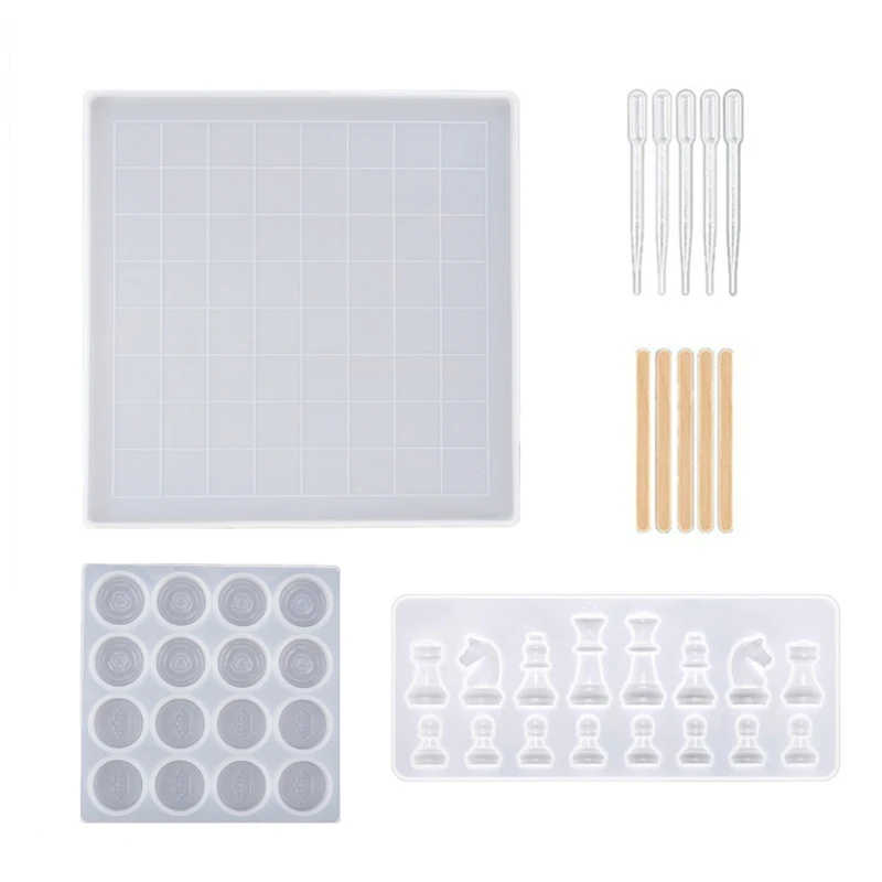

Новинка 2021, шахматная доска, силиконовая смола, набор форм с шахматными деталями, формы для шашек для семейвечерние, игры «сделай сам», ремес...