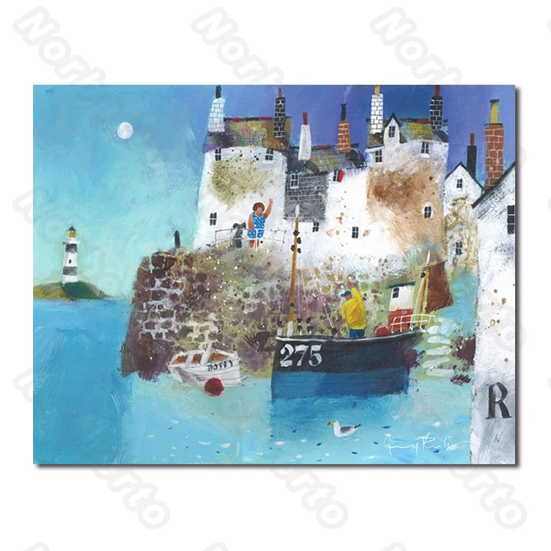 

Modern Style Canvas Painting Wall Poster Watercolor Drawings a Huge Boat Blue Sea for Living Room Bedroom Restaurant Decoration