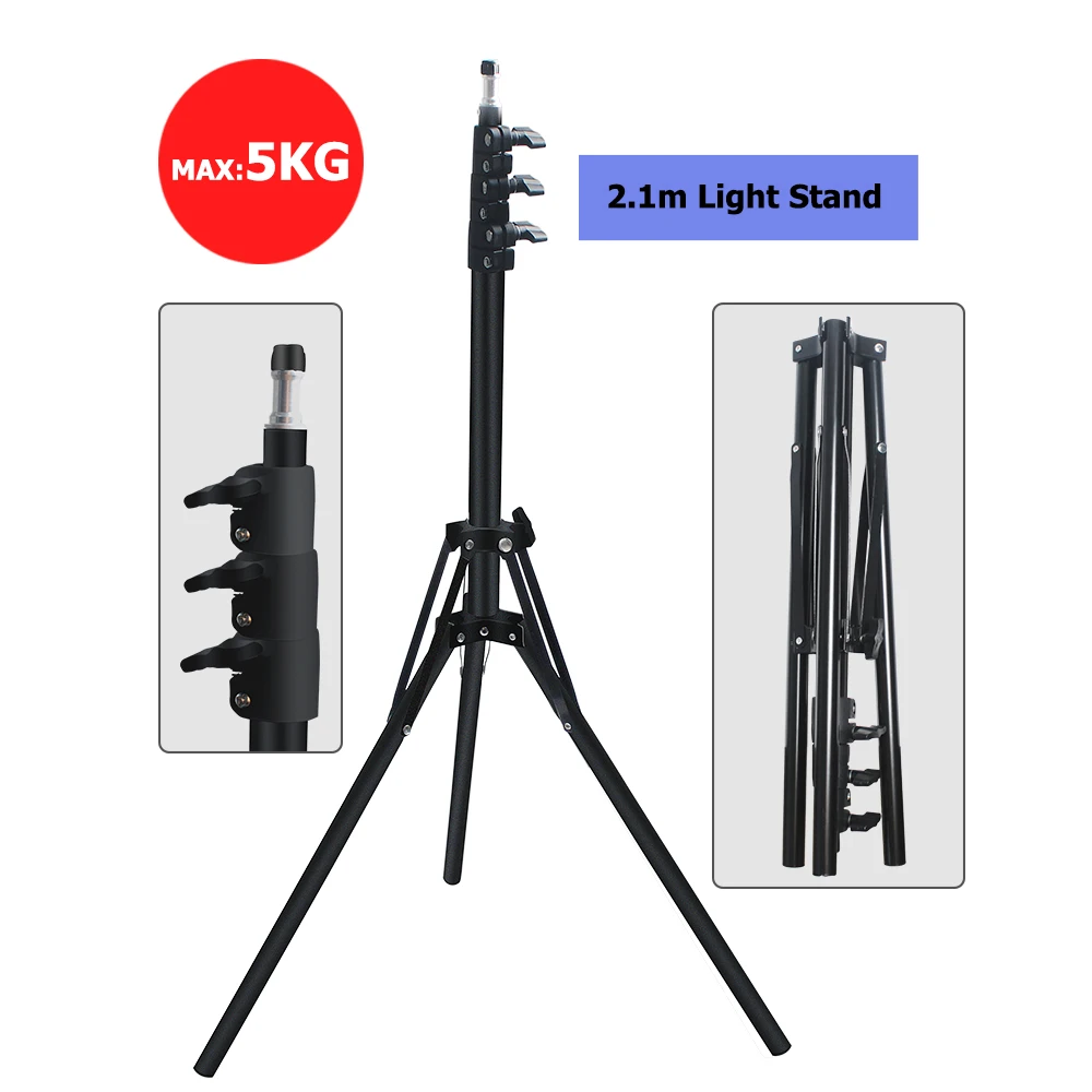 

Heavy Metal 2.1m Light Stand Max Load To 5kg Tripod Live Broadcast Portable Foldable Tripod For Flash Reflector Photo Studio