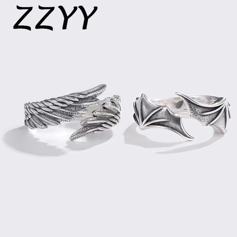 

ZZYY Ins Vintage Angel Wings Ring Gothic Steampunk Fairy Couple Rings For Women Girls Anniversary Fashion Jewelry Gift Gothic