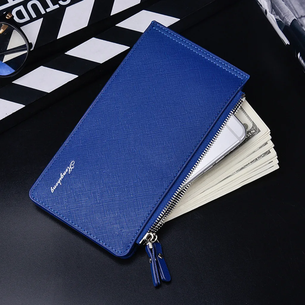 Aelicy мужской длинный карман бумажник на молнии Держатель для карт двойной клатч