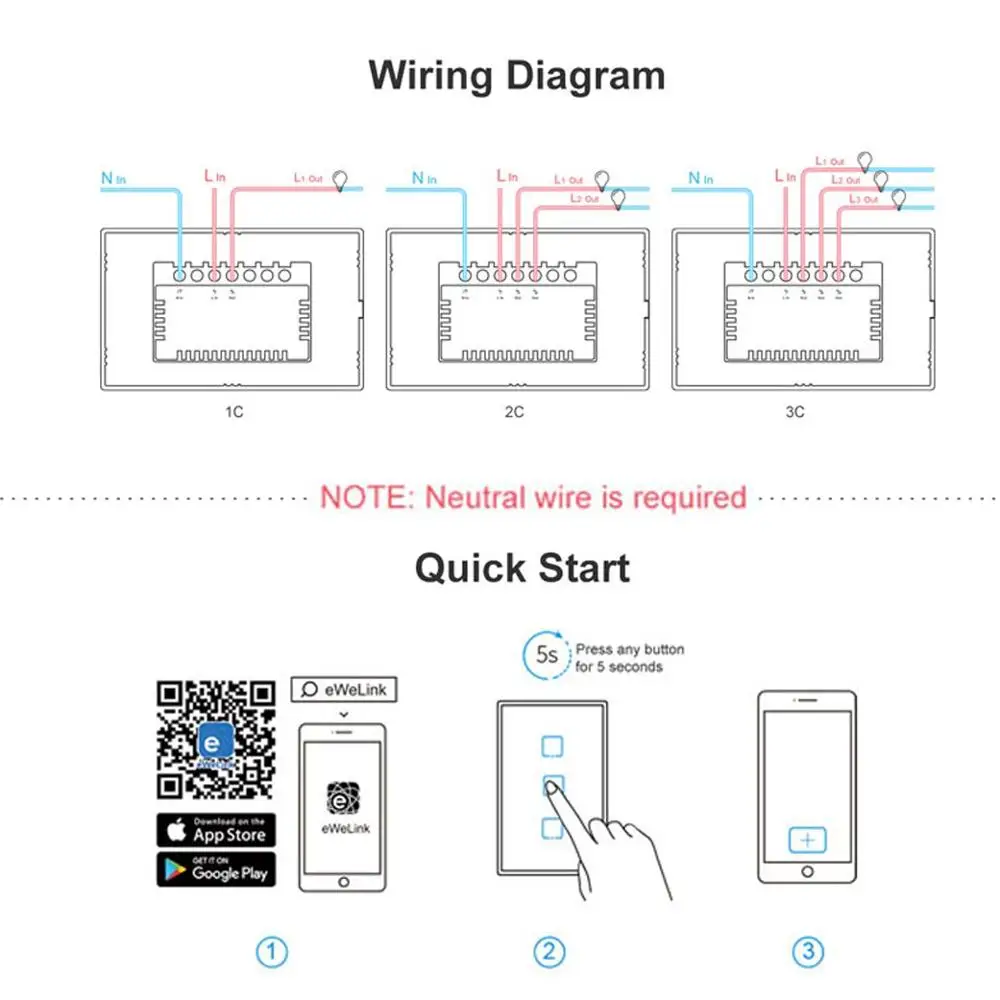 Сенсорный Wi Fi переключатель Sonoff T2 US дистанционное управление Ewelink APP/433 RF работа с