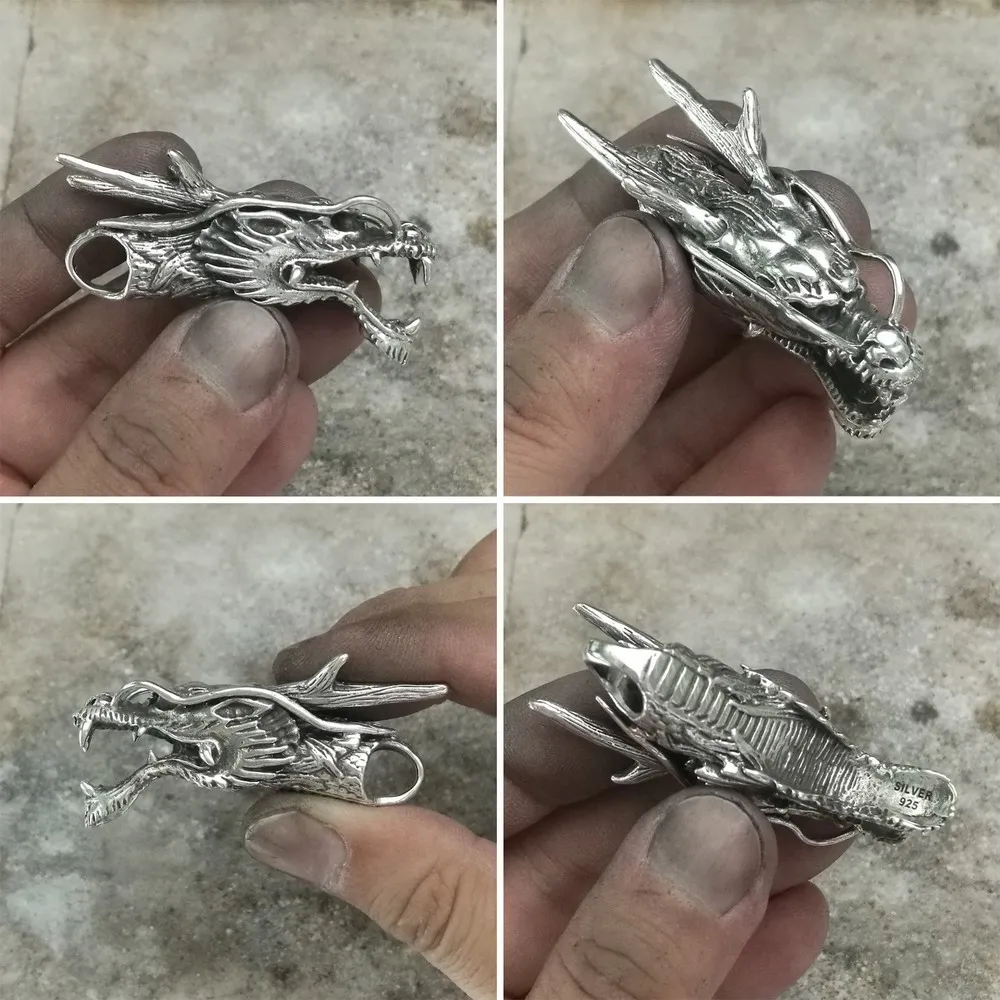 LINSION 925 пробы серебряный кулон дракона с высокой деталью Мужская Байкерская