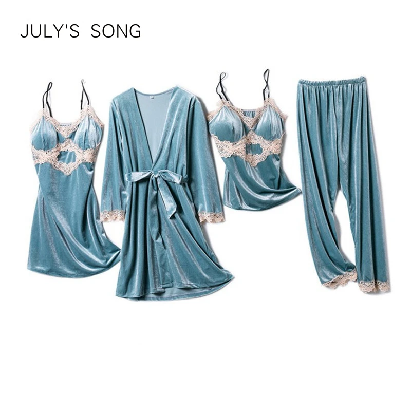 JULY'S SONG новые модные золотые бархатные женские пижамы 4 шт. теплые сексуальные