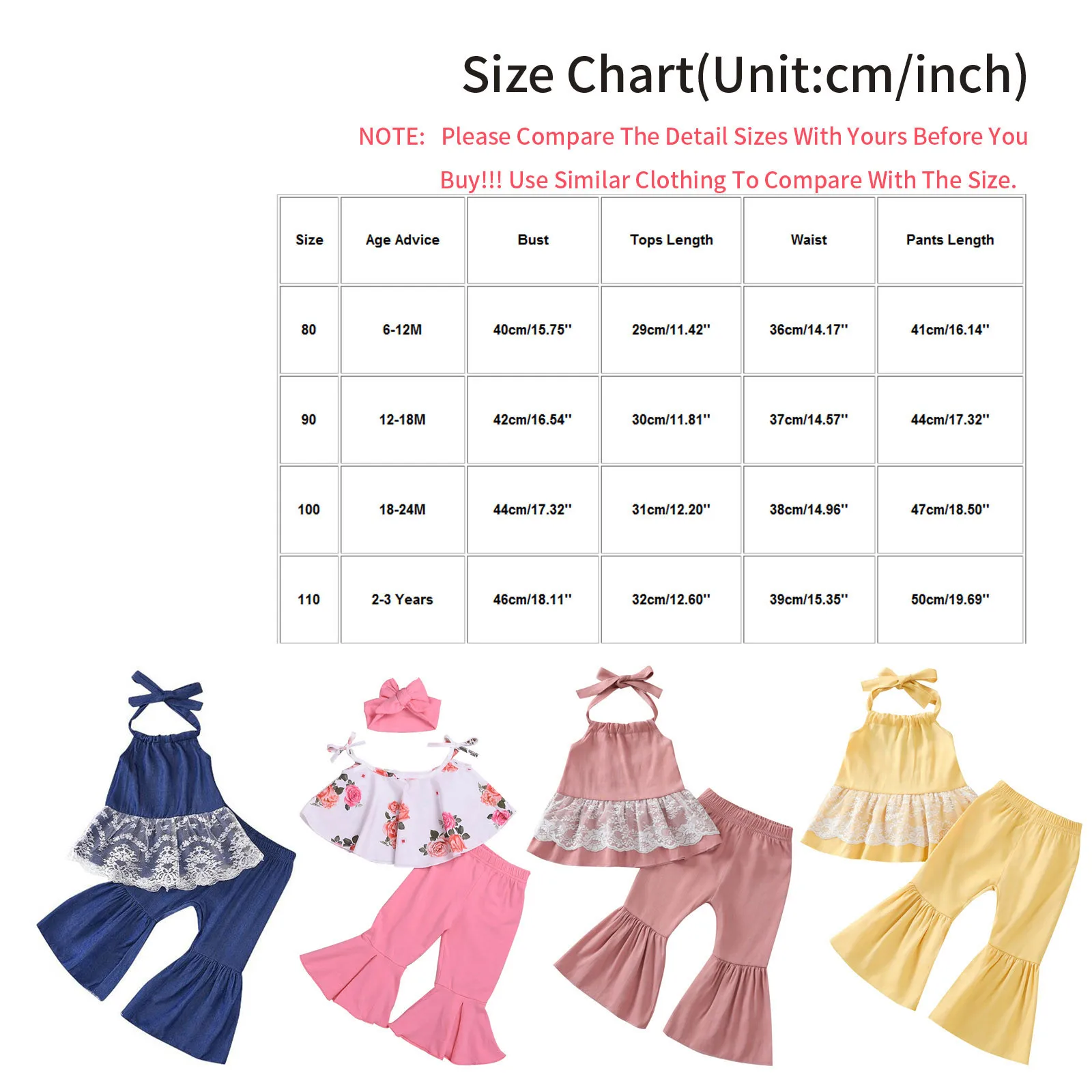 

Toddler Baby Girl Summer Outfits Off Shoulder Shirt Top And Shorts Clothing Set Tops+Denim Blue Flare Pants Holiday Summer