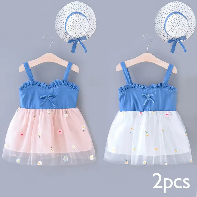 2 шт. детское джинсовое платье с шапкой в сетку|Платья| |