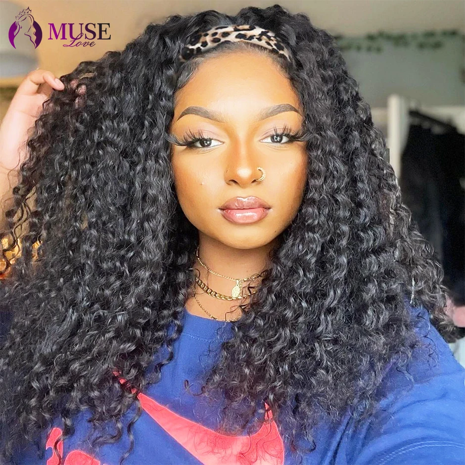 MUSE LOVE Kinky Curly Headband Wigs 180% Malaysia Kinky Curly Human Hair Wigs Headband Curly Human Hair Wigs For Black Women