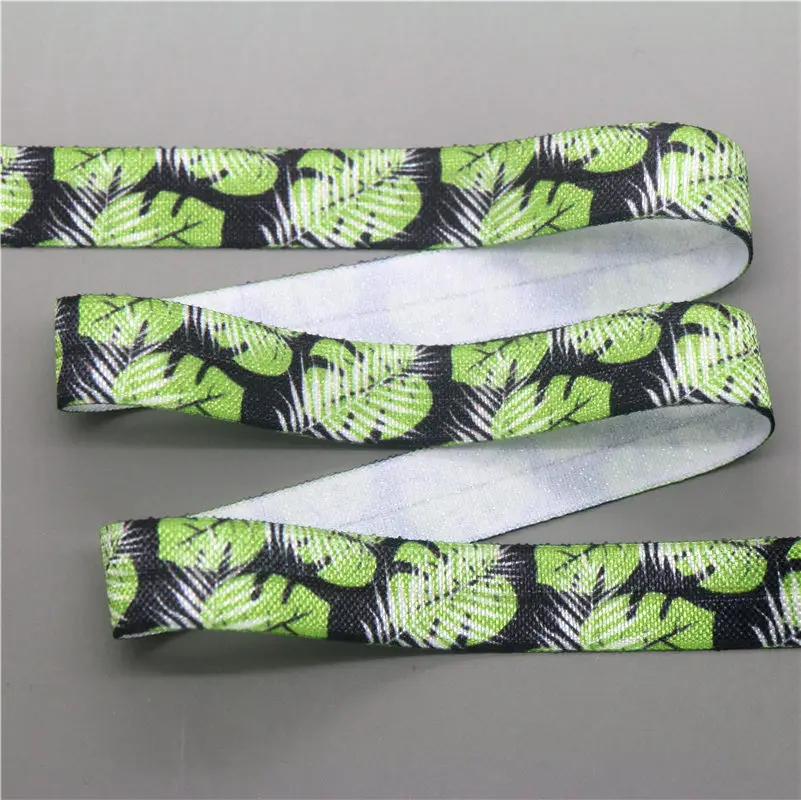 DHK 5/8 'Ƌ ярдов листья печатных Сложите эластичный враг стрейч лента hairbow
