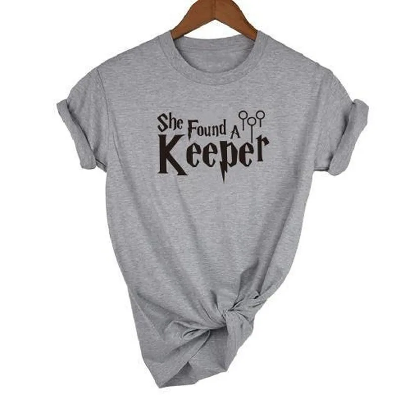 

100% Pure Cotton T Shirt She Found A Keeper Letter Wine Print Women Short Sleeve O Neck Loose Tshirt 2020 Summer Tee Shirt Tops