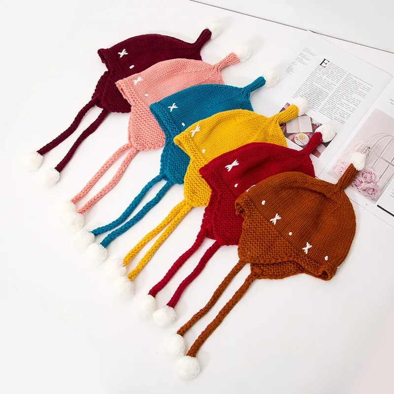 

Модная новая зимняя детская шерстяная шапка с меховым помпоном, теплая вязаная шапка из жаккарда для мальчиков и девочек, теплая шапка-бомб...