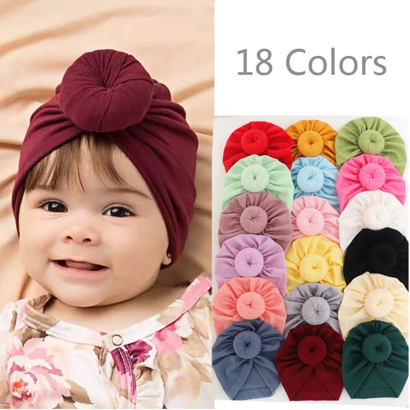 Solid color baby hat ball head hat kerchief|donut hat girl and boy pullover hat|baby fetus hat baby headband baby kids headband